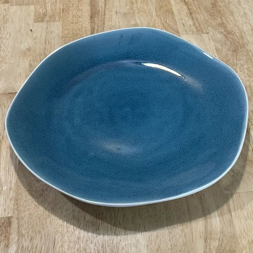 Crate & Barrel CB2 Organically Shaped Crackle Glaze Plate Set of 6 Salad Dinner